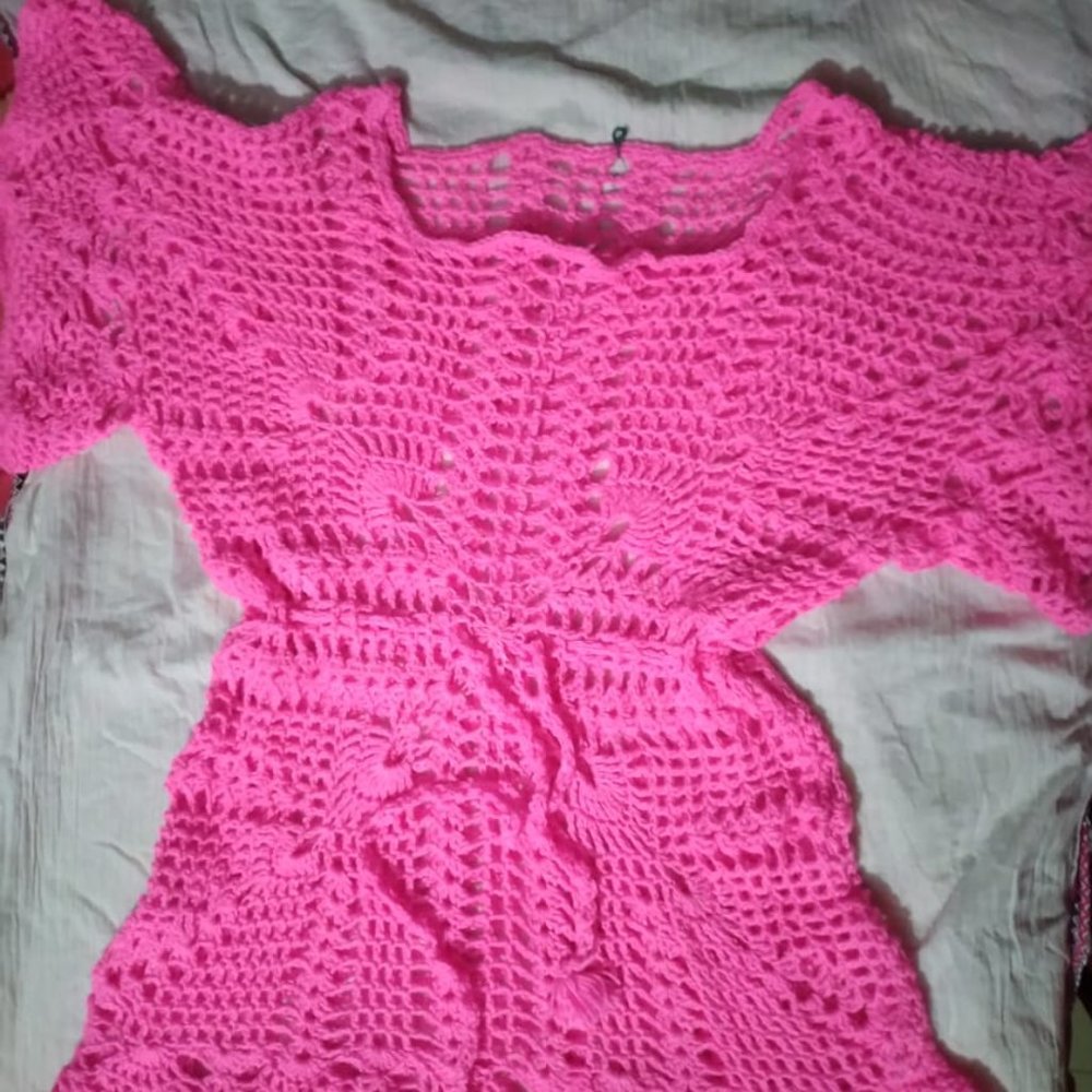 Woolen Empire Pattern Bell Sleeves Top for Woman - Pink, 2XL - Picture 7 of 7